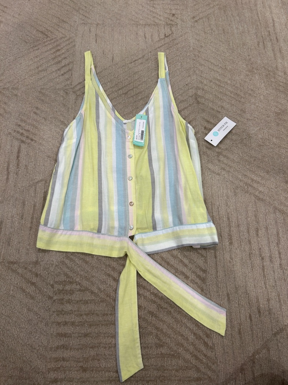 Bella Dahl Pastel Yellow Multicolor Striped Tie-Front Tank